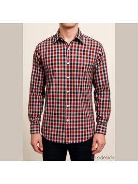 CHAPS Red Plaid Wrinkle and Stain Free Button Down